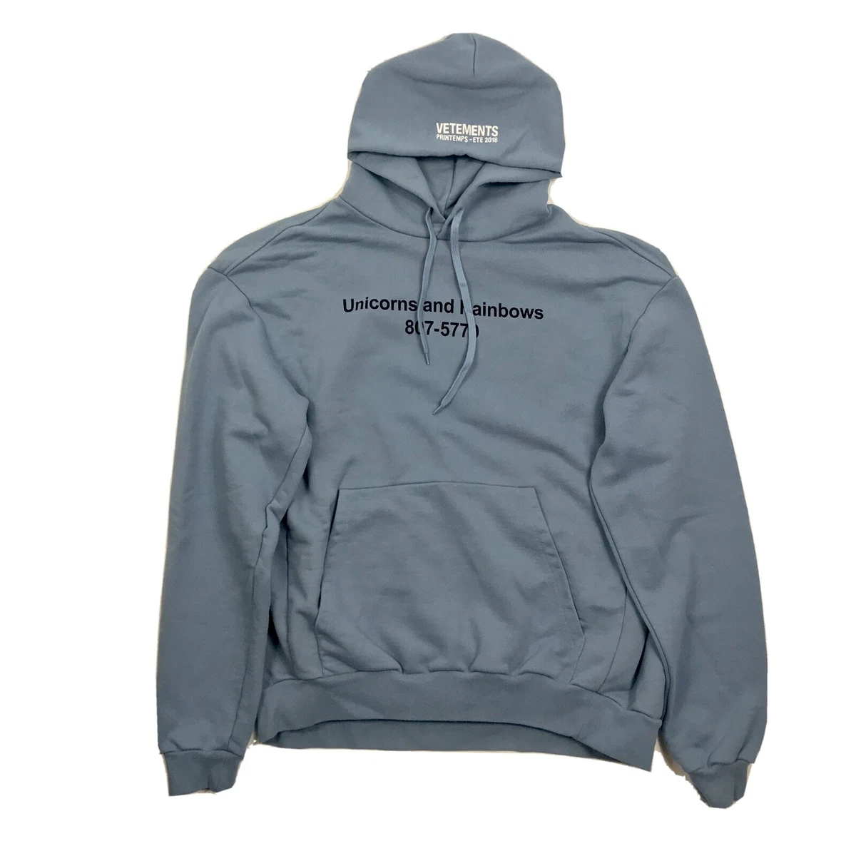VETEMENTS BABY BLUE UNICORN PRINT OVERSIZED HOODIE SIZE M RARE