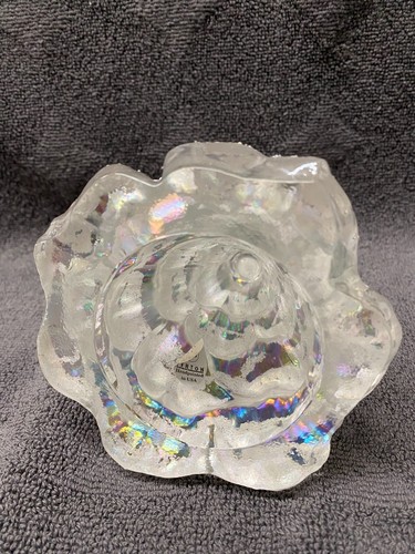 Vintage Fenton Art Glass Iridescent Flocked Christmas Tree Gold Bird Winter 6" - Picture 9 of 14