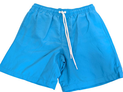 Amazon Essentials Men size M Swim Trunks Blue Elastic Waist Pockets Fun Beach