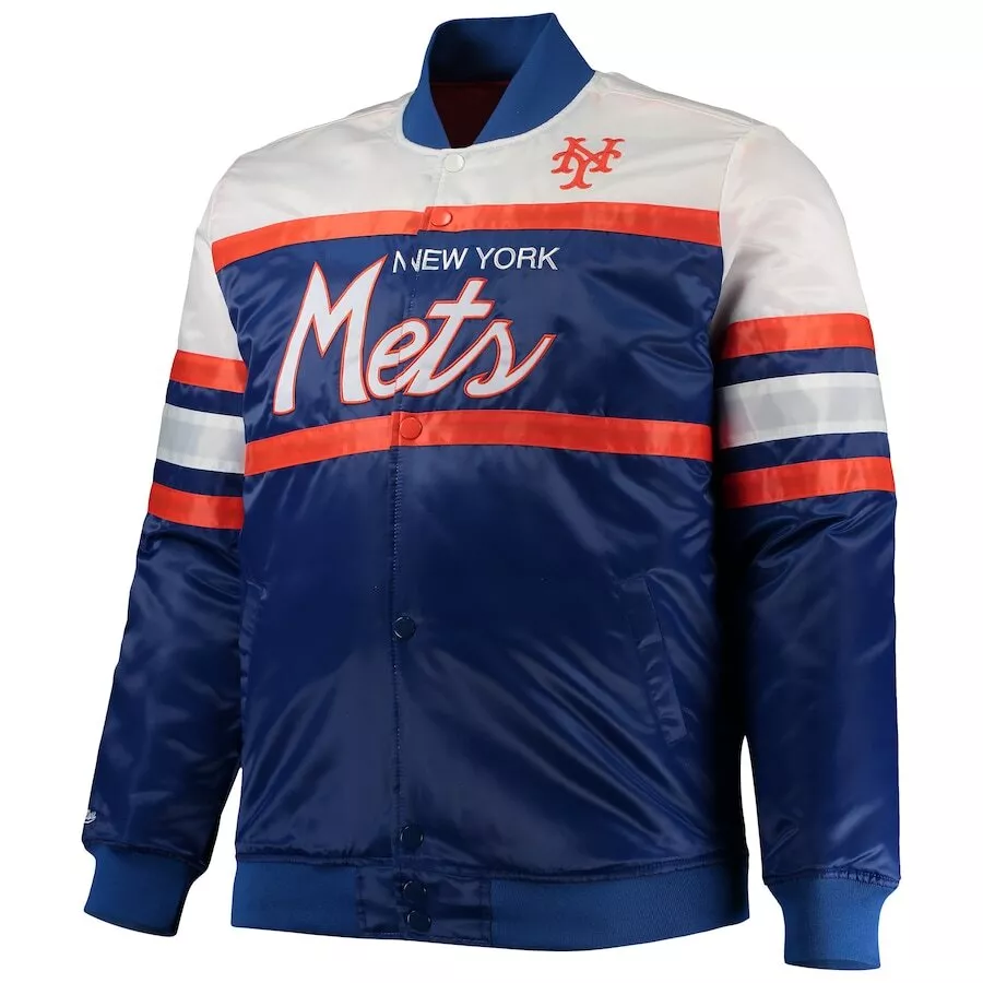 NY Mets MLB Mitchell & Ness Satin Bomber Snap Jacket Quilted Men size XXL  NWT