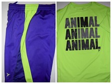 EUC OLD NAVY BOYS ACTIVE GO-DRY PURPLE SHORTS NEON YELLOW T SHIRT SIZE Large L