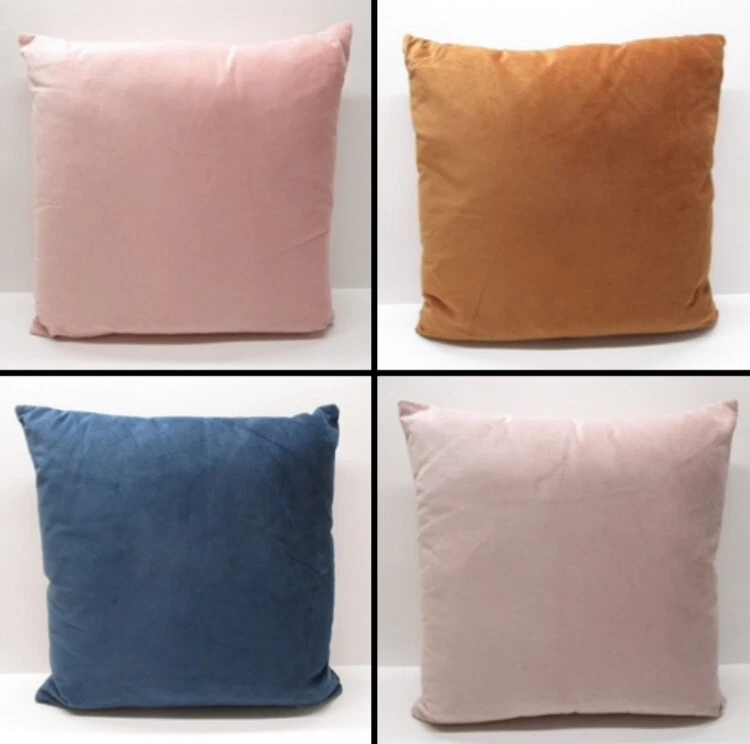 World Market Velvet PILLOW COVER 18x18 Pink Blush Pink Copper Blue Autumn