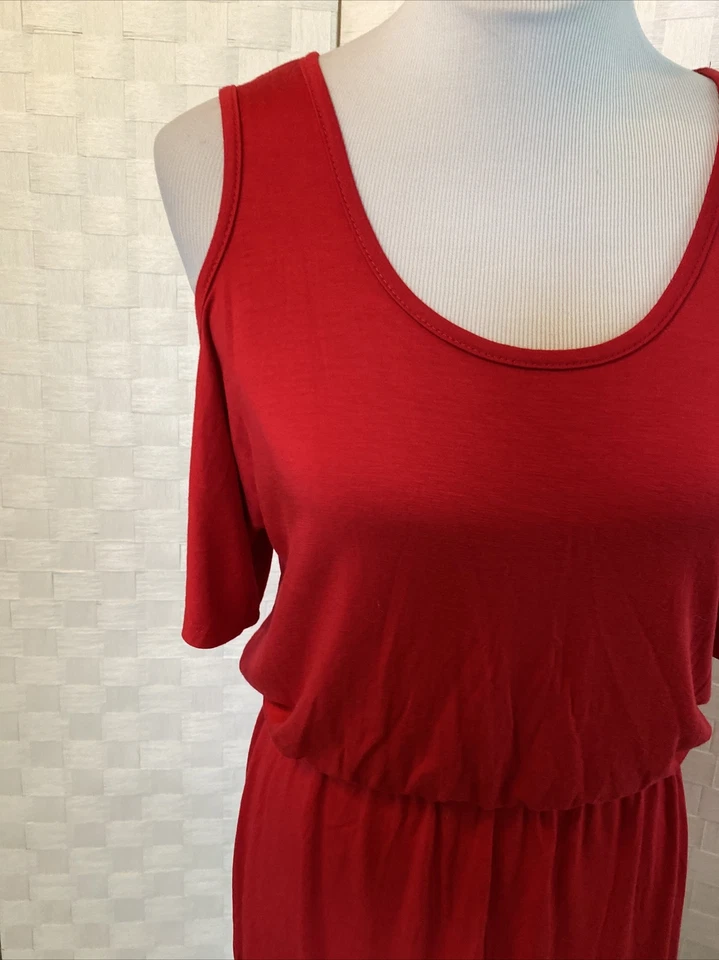 Hourglass Lilly Women's Size Access Red Gathered Waist Cold Shoulder Mini Dress - Image 2 of 4