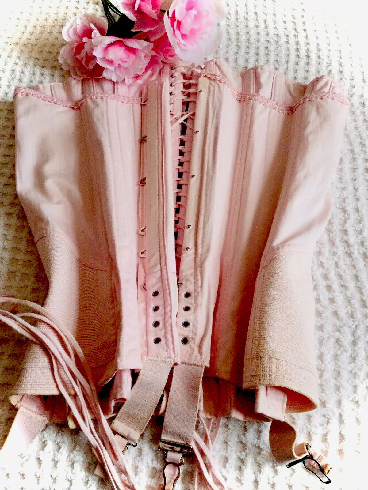 Antique Free shipping / New Vintage Corset SPIRELLA Fully Boned 1920 Draw 70% OFF Outlet Strings