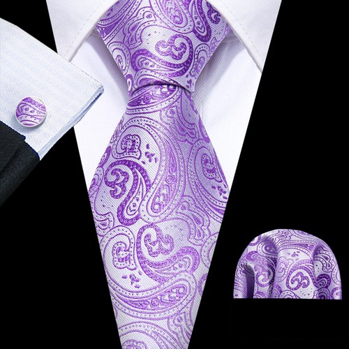 Barry Wang Mens Tie Paisley Floral Solid Necktie Hankie Cufflinks Set Wedding - Picture 124 of 259