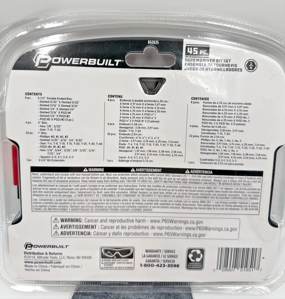 Powerbuilt 45 Pc Screwdriver Bit Set Philips, Slotted, Star, Hex, Square w/ Case - Image 3 of 4