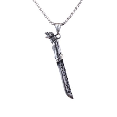 Mens Stainless Steel Wolf Head Mini Knife Pendant Necklaces Chain Accessories