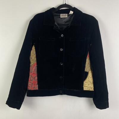 Chicos Design Velvet Denim-Style Jacket 0 US S Oriental Mofit Beads Embroidery