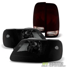 For 1997-2003 Ford F150 Black Smoke Headlights w/Corner Signal Lamps+Tail Lights