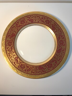 Minton Porzellankugel Speiseteller 27 cm gold und rot