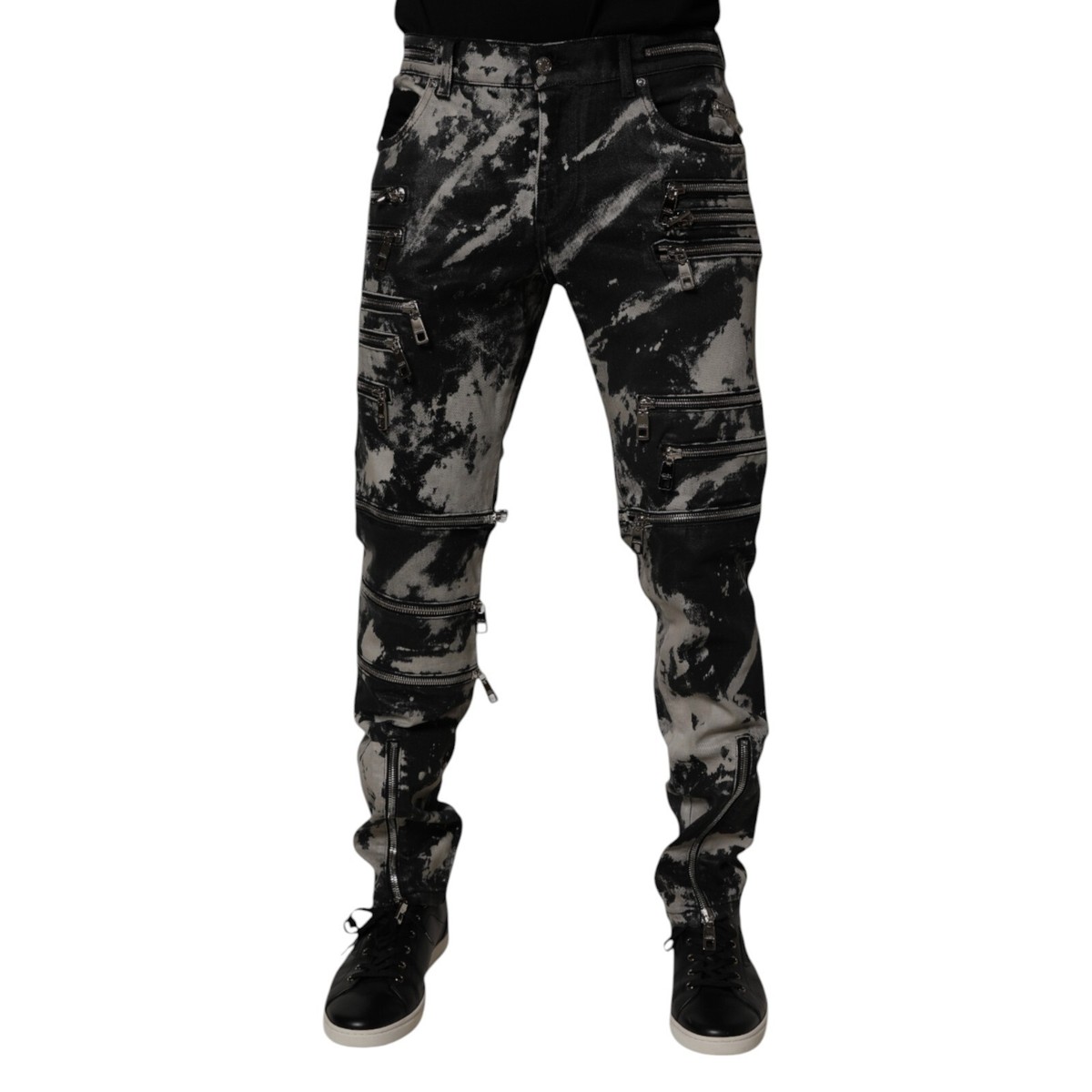 DOLCE & GABBANA Jeans Black Tie Dye Cotton Skinny Zip Denim