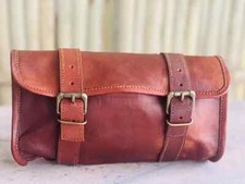 Leather Motorcycle Panniers Goat Saddle Bag Brown Pouch Tool Retro Vintage New