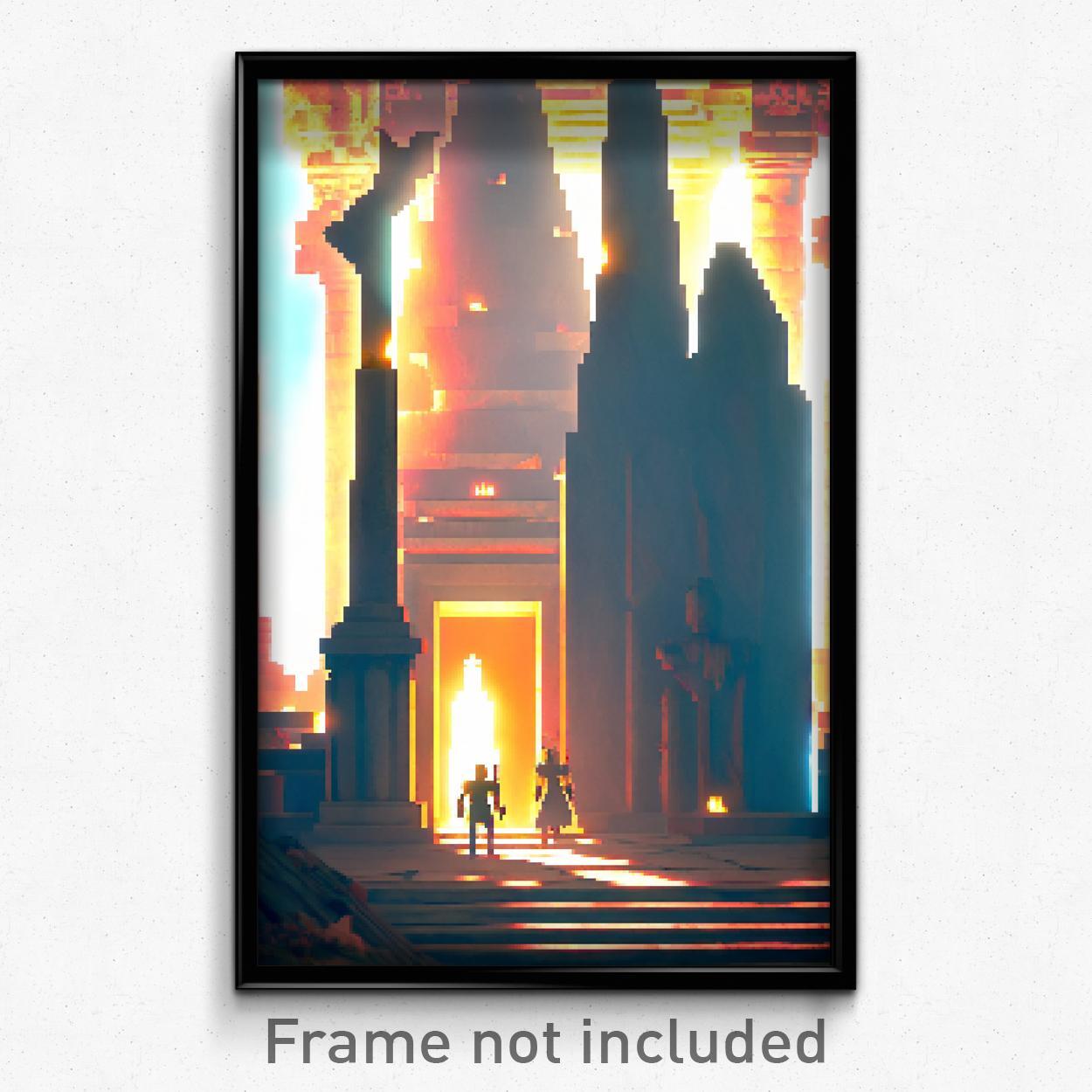 8 Bit Psychedelic Pixel Art Poster - Buoyant Tomb Trippy Game Print