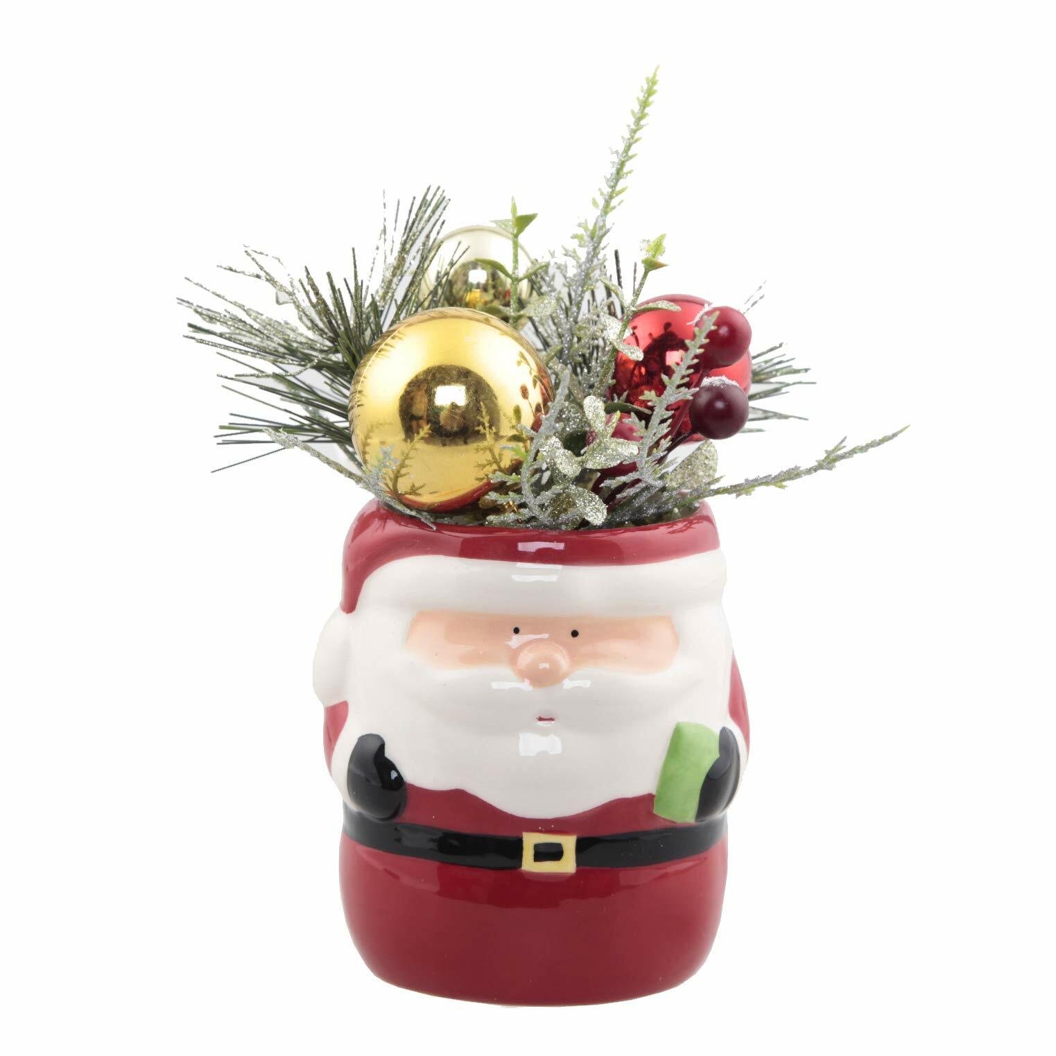 Flora Bunda Artificial Plant Holiday Mix in Ceramic Traditional Santa Pot
