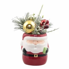 Flora Bunda Artificial Plant Holiday Mix in Ceramic Traditional Santa Pot