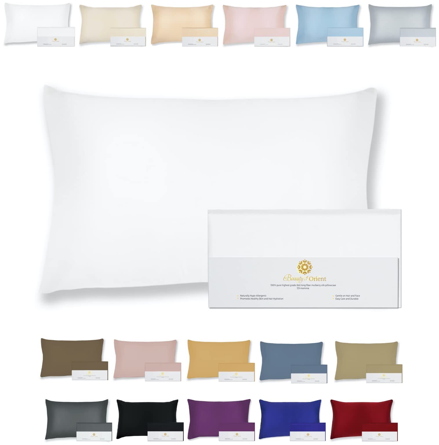 Mulberry Silk Pillowcase for Hair and Skin, 19 Momme, Premium Handcrafted Whi...-image