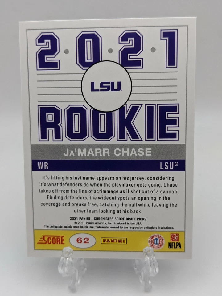 💥JA’MARR CHASE Rookie Card 2021 Chronicles Draft Score #62; Bengals/LSU PURPLE! - Image 2 of 2