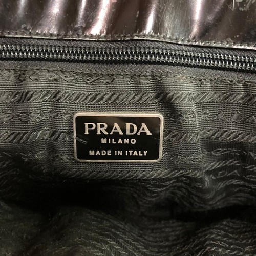 PRADA Tote Bag Black Logo Embossed Patent Leather Patent Leather Used Authentic - Picture 13 of 16