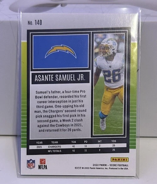 2022 Score electric Asante Samuel Jr. 32/99 Los Angeles Chargers #140 SSP - Image 2 of 2
