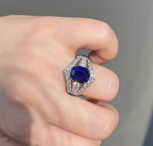2.50 Ct Emerald Cut Natural Blue Sapphire Diamond Ring 14K solid White gold - Picture 9 of 10