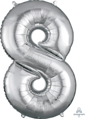 SALE!!!  40'' HUGE SILVER NUMBER 8 BALLOON - birthday party shiny 18 - SUPERSIZE!