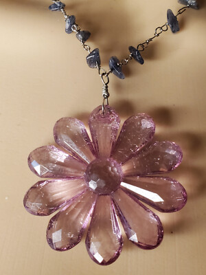 Designer Yochi NY Purple Flower Pendant w/ Rock Style Beads 