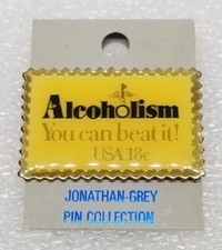 Rare Vintage USPS Alcoholism You Can Beat It 18 Cent Stamp Pin