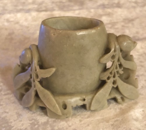Vintage Carved Soapstone Brush Pot - Picture 1 of 10