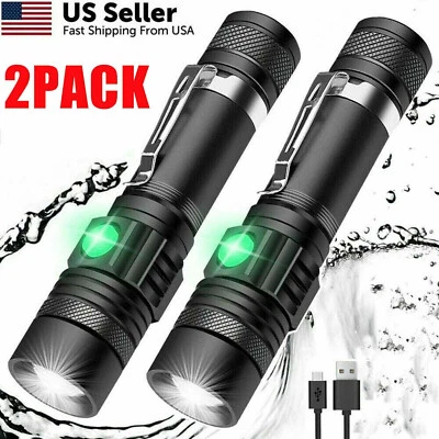 THE BATTERY CONNECTION 2 PACK LED Flashlight Rechargeable USB LED Tactical Torch Light Lamps