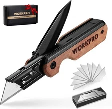WORKPRO 2-in-1 Folding Knife/Utility Knife w/Belt Clip and Liner Lock W/10Blades
