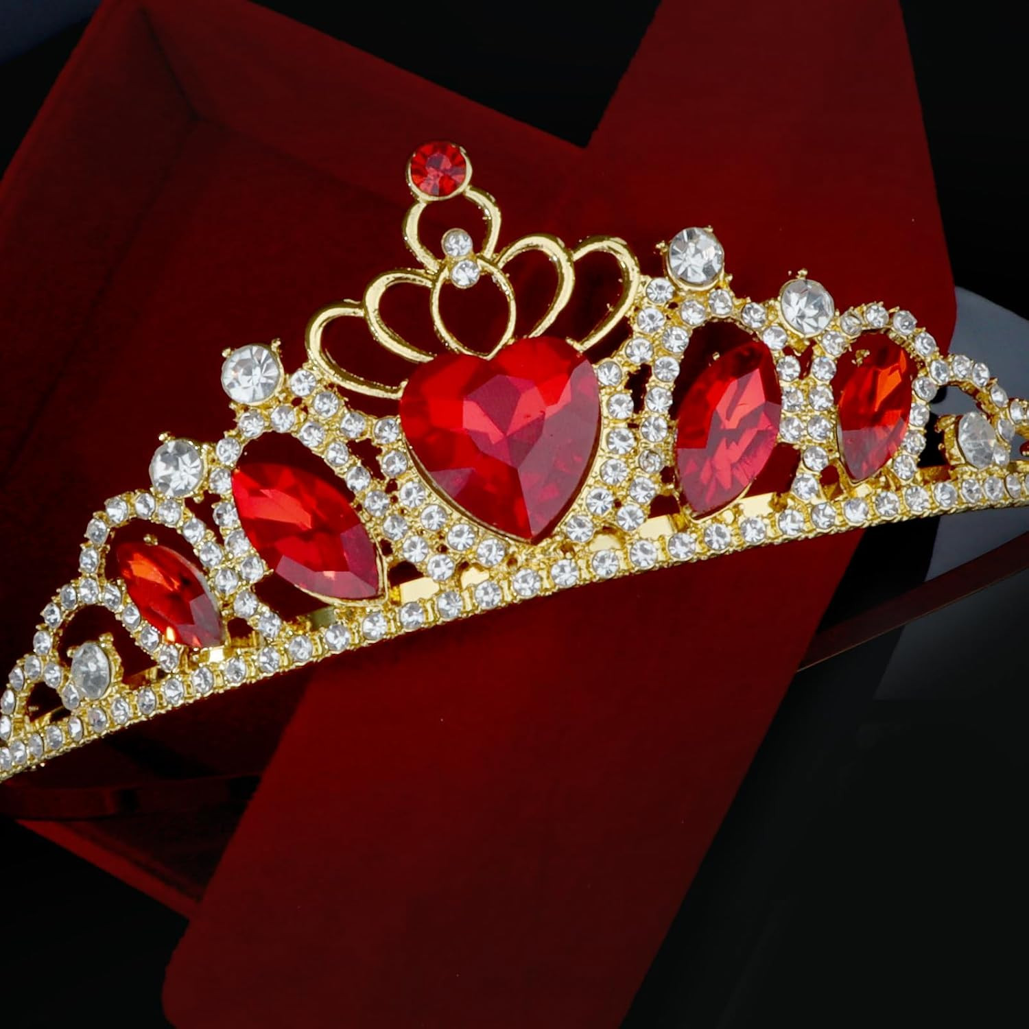 Red Tiaras and Crowns for Women Queen of Heart Crown Crystal Royal Queen Crown f