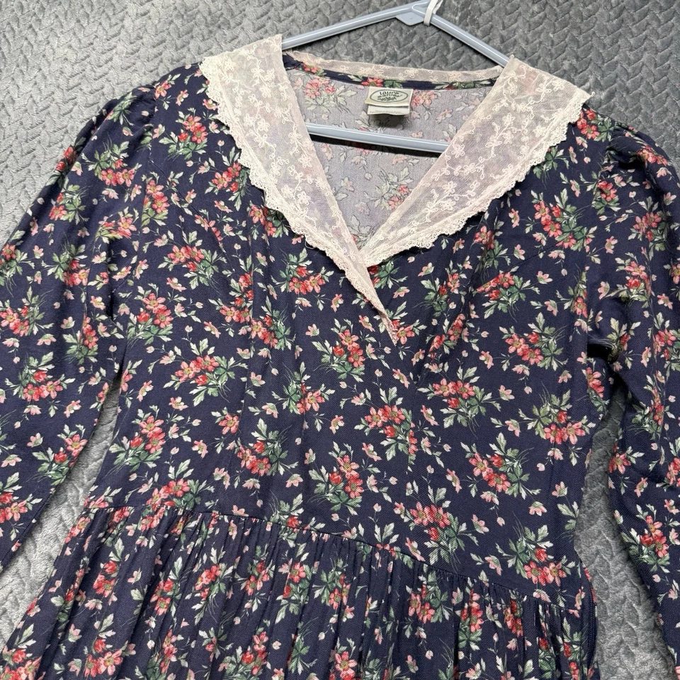 Vestido de Colección Laura Ashley Pradera Años 80 90 Cuello de Encaje LS Cottage UK14 US10 Lana Foto 3 de 4