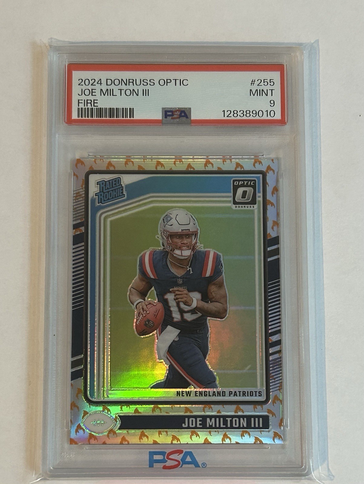 2024 Donruss Optic Joe Milton III Fire Rated Rookie #255 Patriots PSA 9