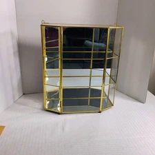 Vintage Brass Glass/Mirrored Curio/Trinket Display Cabinet Table Top Or Hang
