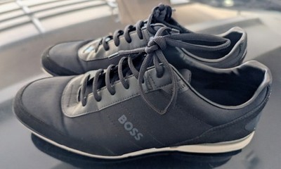 BOSS Men's Black Low Top Lace-Up Athletic Sneakers Solid Logo Casual