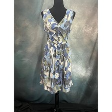 Banana Republic Womens Blue Green Watercolor Floral 100% Silk Dress Size 10
