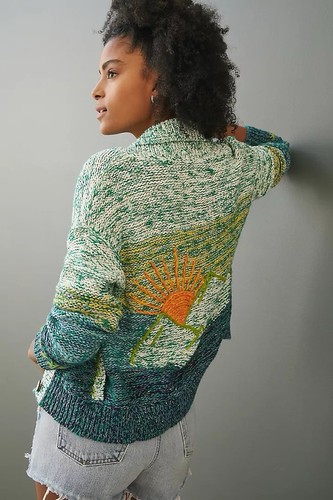 Anthropologie Pilcro Mountain Sunset Embroidered Cardigan Sweater Size XL - NWT