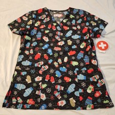 Scrub Top White Cross Women s Small Snowman Christmas Print New