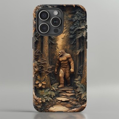 Bigfoot in the Woods 3D Hand-Carved Wood Effect Phone Case - UV Printed, Rustic 