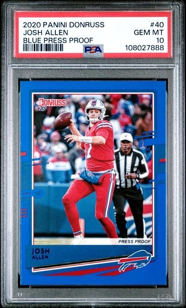 PSA 10 2020 Donruss BLUE Press Proof JOSH ALLEN Graded GEM MINT #40 Color Match view 1
