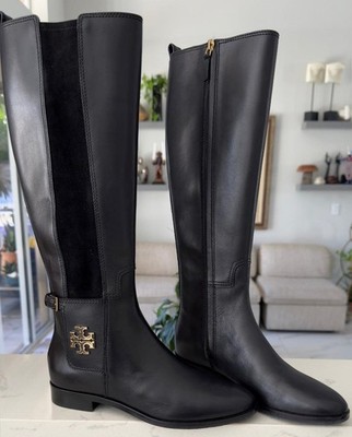 NEW TORY BURCH WYATT BLACK LEATHER 17'' TALL RIDING BOOTS SZ. 7 1/2 MED.