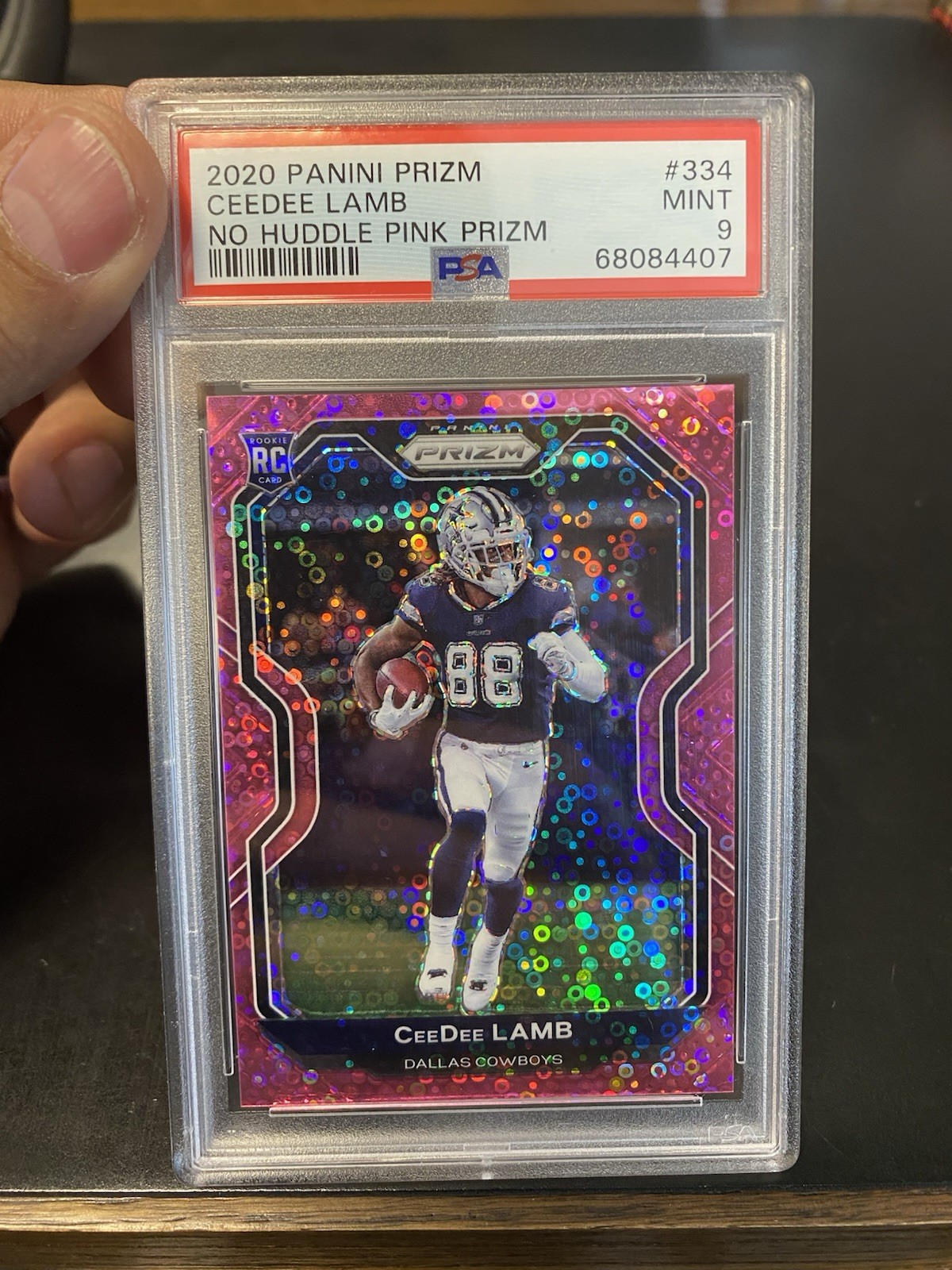 Ceedee Lamb 2020 Panini Prizm No Huddle Pink Disco #334 Rookie RC 14/15 PSA 9