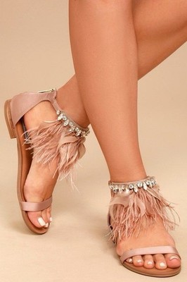 Steve Madden Women's Adore Feather Flat Jewel Blush Multi Sandal 10 New