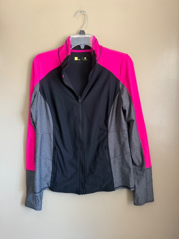 Womens Black & Pink Xersion athletic wear zip up jacket Large