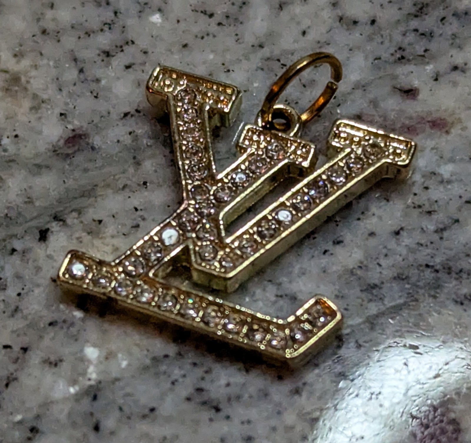LV Button Gold Rhinestone Charm zipper pull 18 mm