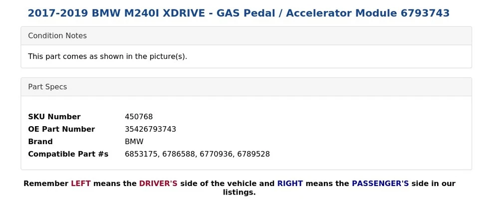 BMW M240I XDRIVE 2017-2019 - módulo de acelerador/pedal de gasolina 6793743 Foto 3 de 3