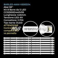 KIT 8 BARRE STRIP 5 LED TV AKAI V500DJ4-QS1, CC02500D445V05 ,