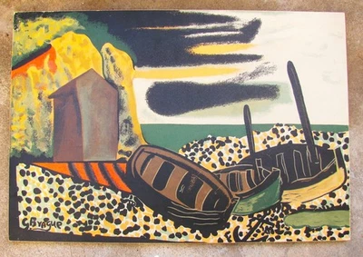 GEORGES  BRAQUE , FARBLITHOGRAPHIE   " MARINE " ," TROIS BATEAUX " . - Bild 1 von 4