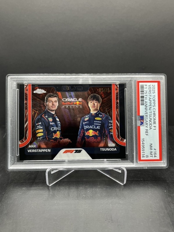 2025 Topps Chrome F1 Max Verstappen / Yuki Tsunoda Duo 75th Annv. /75 PSA 8 #164