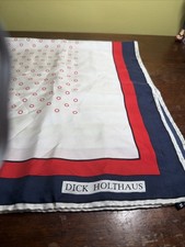 Vintage Dick Holthaus 100% Silk Polka Dot Square Scarf Navy Red White Korea